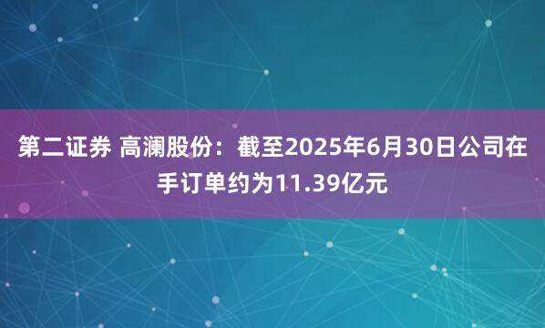 第二证券 高澜股份：截至2025年6月30日公司在手订单约为11.39亿元